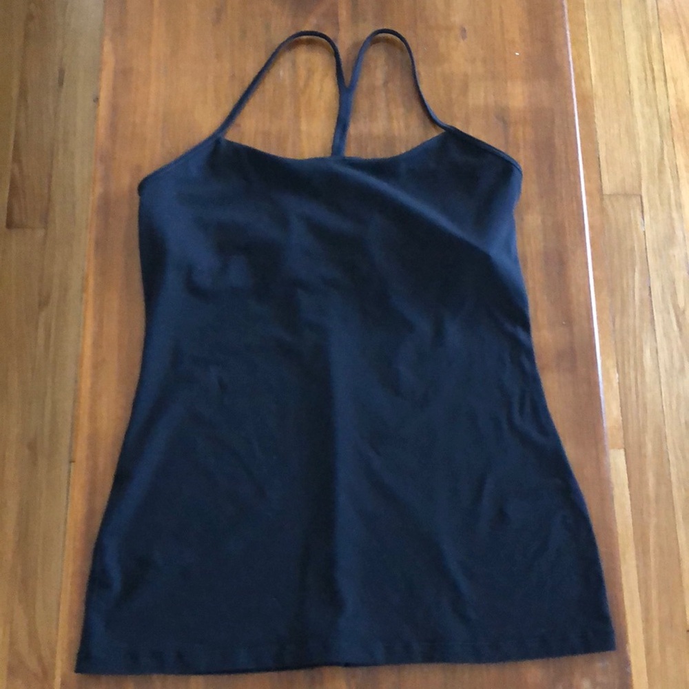 Lululemon excellent black loose cotton tank built in bra shelf no pads size 10